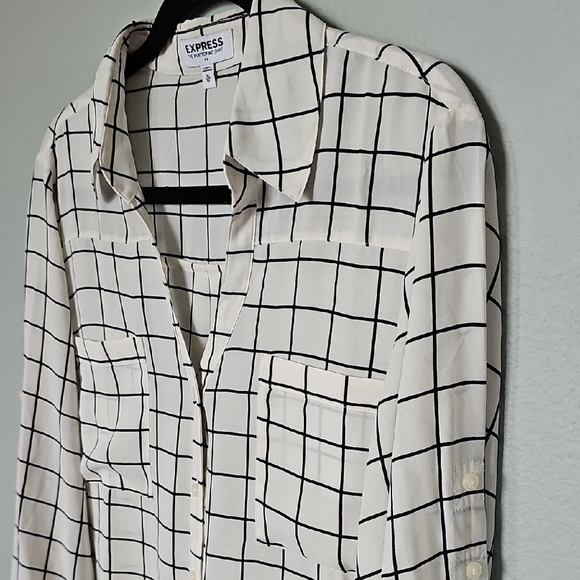 Express Portofino White and Black Windowpane Long Sleeve Button Down Shirt XL - Picture 5 of 10